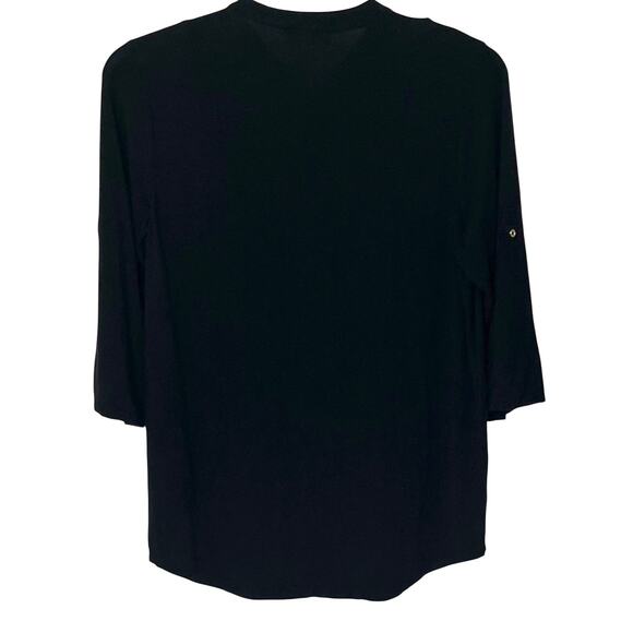 CALVIN KLEIN 3/4 SLV, PULL-OVER, FRONT QTR. ZIP, WOMENS, L, BLACK/GOLDTONE DECOR - Picture 5 of 10